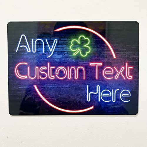 Personalised Neon Effect Shamrock Clipart Printed Metal Sign wall art A3 Bar Add Name