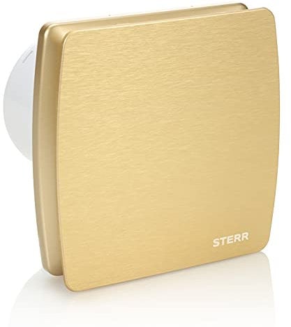 STERR Bathroom Extractor Fan 100 mm With Non-Return Valve und Timer - Quiet Bathroom Fan - Gold und Modern Wall Ventilator For Bathroom - Effective Moisture Reduction (LFS100-QZT)