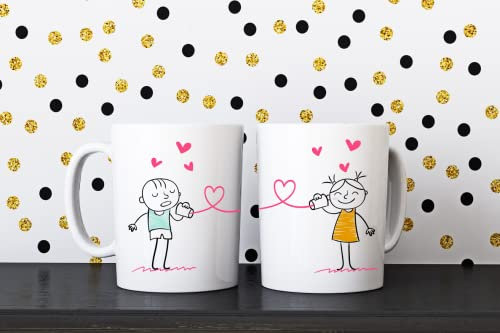 FUNNY CUP Tazas dobles enamorados para regalo. Estamos In love enamorados. Amor parejas. Conexión de hilo de amor por toda el redondo de la taza.