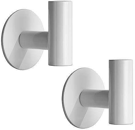 YUET 2 Pcs Bathroom Towel Hook Self Adhesive,Stick on Metal Coat Hooks Robe Hook SUS 304 Stainless Steel Heavy Duty Door Hanger Clothes Closet Sponges Holder No Drill for Bathroom Hotel (White)