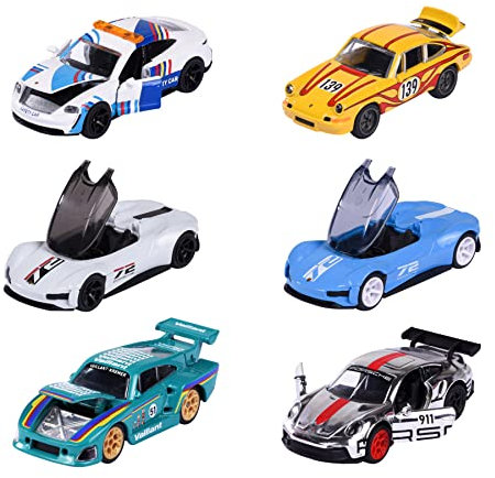 Majorette - Porsche Deluxe Auto (1 Stück) - Modellauto (7,5 cm) aus der Porsche Deluxe Car Edition (6 Varianten, zufällige Auswahl) mit Sammelbox, Spielzeugauto für Kinder ab 3 Jahre