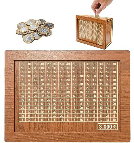 cashbox,Spardose aus Holz, spardose 1000,3000,5000,10000 Euro, Spardose Kinder-Sparziel, Wiederverwendbare Spardose mit Sparziel und Zahlen zum ankreuzen (3000€)