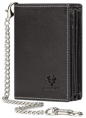 Niaiu AirTag Herren-Geldbörse, echtes Leder, RFID-blockierend, mit Diebstahlschutzkette, Braun, mit Geschenkbox, Schwarz2, Schlanke, faltbare Geldbörse aus Leder