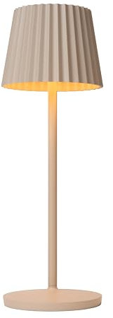 LUCIDE Justine Rechargeable Outdoor Table Lamp, Battery, LED Dim. 1 x 2 W 2700 K, IP54, with Wireless Charging Station, Beige