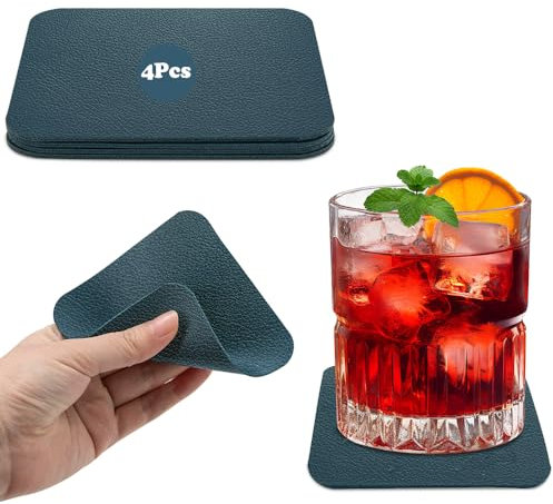 Untersetzer Gläser 4er Set, Nagsxiw Doppelseitigen Leder Untersetzer rutschfest Glasuntersetzer Getränkeuntersetzer Glas Untersetzer-Set