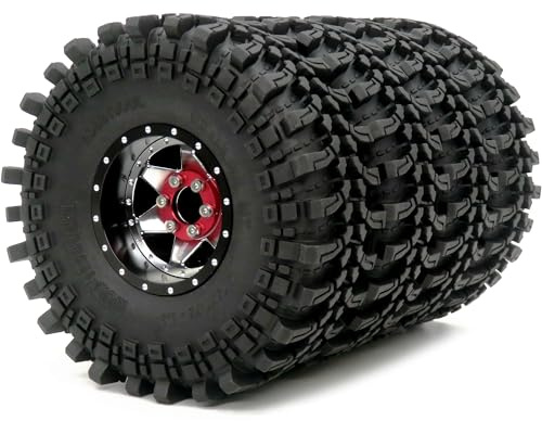 hobbysoul 4 Stuck RC verstellbare 4 Offsets 1,9 Beadlock Räder und Reifen, schwarz Silber Aluminium 1,9 Felgen und 4,75Zoll Höhe Reifen für 1:10 Mud Crawler SCX10 TRX4 Bronco