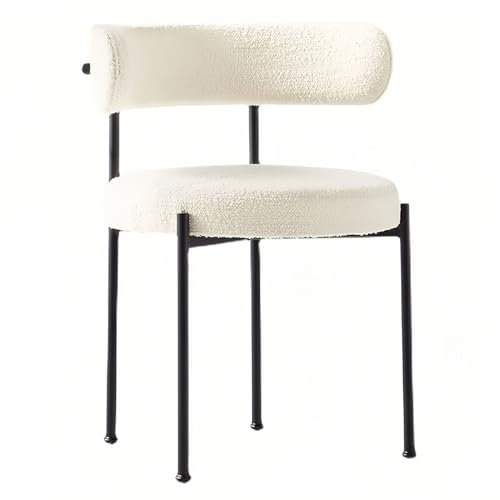 Esszimmerstuhl, Mid-Jahrhundert Küche Stuhl, Küche Esszimmer Stuhl, Gebogene Rückenlehne Runde gepolsterte Boucle Esszimmerstuhl mit schwarzen Metallbeinen für Wohnzimmer, Schlafzimmer
