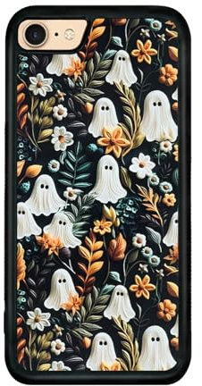 Onemiliayears Cute Small Spooky Halloween Ghost Phone Case, Flower Ghost iPhone 7/8/Se Case, Non-Slip Pattern Design, Soft Silica Gel Frame Support Phone Case for Teen Girls and Boys, Women and Men