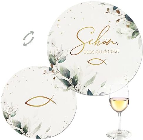 24 Stück Bierdeckel Untersetzer Wein Schön DASS du da bist Getränkeuntersetzer Eukalyptus Tassenuntersetzer Bier Getränke für Erstkommunion Firmung Kommunion Konfirmation Tisch Deko