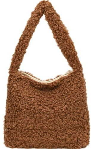 KESUDE Plüschtasche Teddy Tasche Damen, Plüsch Handtasche Tote Bag Aesthetic Schultertaschen Felltasche Teddyfell Shopper Groß Tragetasche Bags for Women Bürotasche Täglich