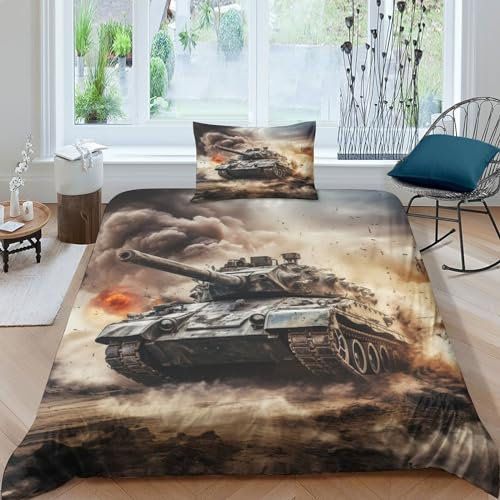 AAHARYA Panzer Bettwäsche Set Bettbezug Set Atmungsaktive Mikrofaser Spiel-Poster Bettwäsche Für Schlafzimmer, Weiche Bequemer Single(135x200cm)