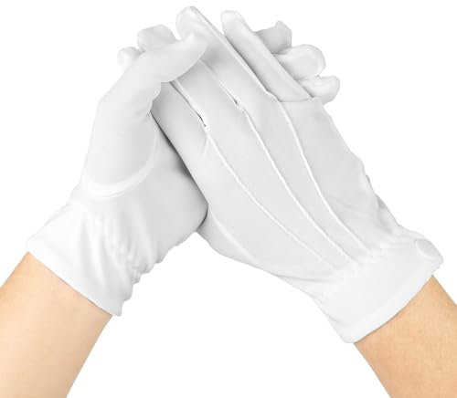 Weiße Parade Handschuhe - Baumwolle für Frauen und Herren mit Schnappverschluss, Formelle Smoking Ehrengarde Inspektionshandschuhe für Schmuck