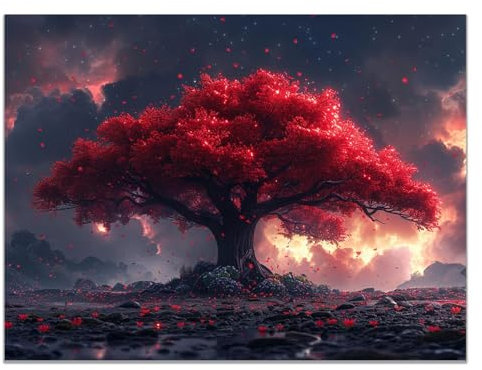 JOSUE Tableau Arbre De Vie Arbre minimaliste Tableau Chambre Adulte Sur Toile,Or, Rouge Tableau Art Affiche Imprime Salon Chambre DéCor- 70x100cm Sans cadre