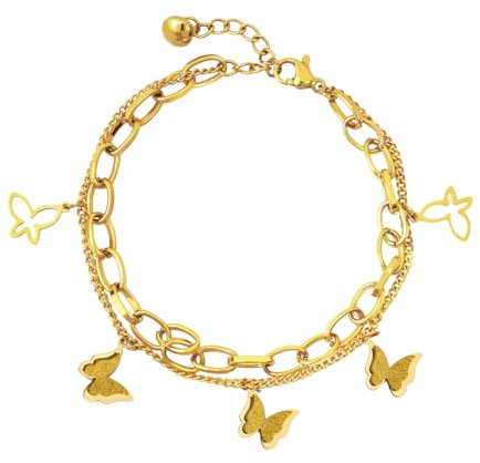 Yowivon Gold Armbänder für Frauen Trendy Schmetterling Charme Armband Stack 18K Gold plattiert Edelstahl verstellbares Armband Anlaufen frei Mode Y2K-Schmuck für Frauen Teenager Mädchen Geschenke