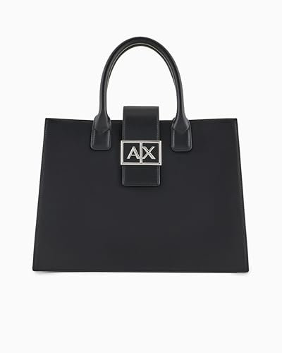 Armani Exchange Jodie, Sustainable, Logo Plate Closure, Medium Tote Donna, Nero, Taglia Unica