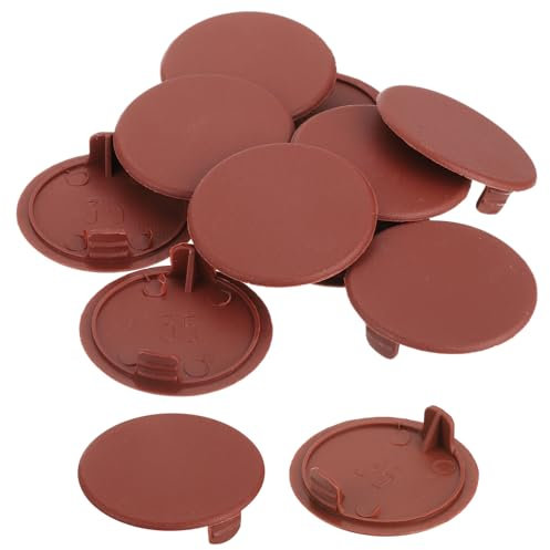 QUARKZMAN 10Pcs Cache-Trous de Charnière, 35mm Diamètre Cache-Trou Dissimulé en Plastique, Capuchons Ronds de Type Affleurant pour Armoire de Meuble, Rouge Marron