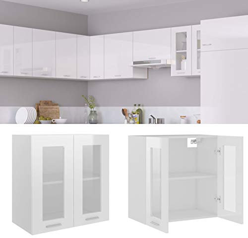 Iiaky Hängeglasschrank Hochglanz-Weiß 60x31x60 cm Holzwerkstoff HäNgeschrank KüChe HäNgeschrank Wohnzimmer KüChenoberschräNke
