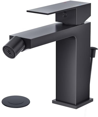 Faustina Mitigeur monocommandé pour Bidet toilettes avec Tirette et Vidage, Robinet de Bidet pour Salle de Bain, Mitigeur Monocommande Robinet Carré, en Acier Inoxydable Noir