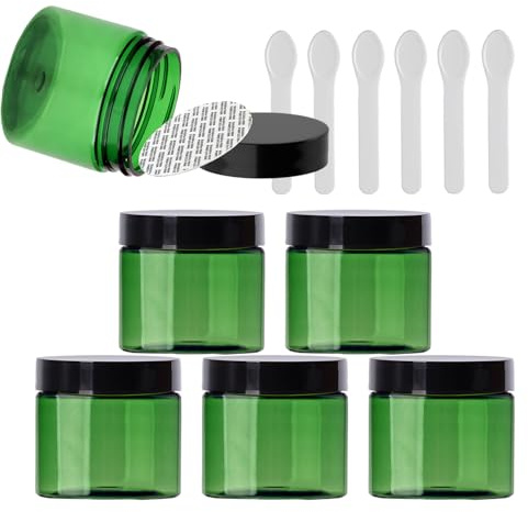 PQPAUTY 6 Pièces Vides 50 ml Vert Cosmétique Pot en Plastique avec Couvercle Noir 50 g Pots de Cosmétique Crème de Bouteille Contenant