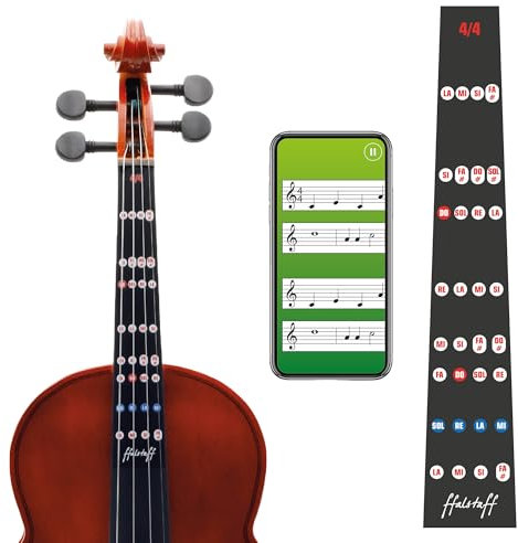 ffalstaff Adesivi in PVC Nero per Tastiera Violino 4/4 con Notazione Italiana 19,7 x 3,5 cm e App per l'Apprendimento e la Pratica del Violino - Stampati e Disegnati in Italia