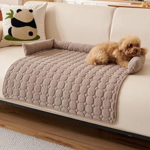 Bettschlange Hundebett Waschbar - Hundedecke rutschfest, Sofaschutz für Haustiere, Flauschige Hundematte für Sofa Fußböden und Autositze,75x75cm,Curry