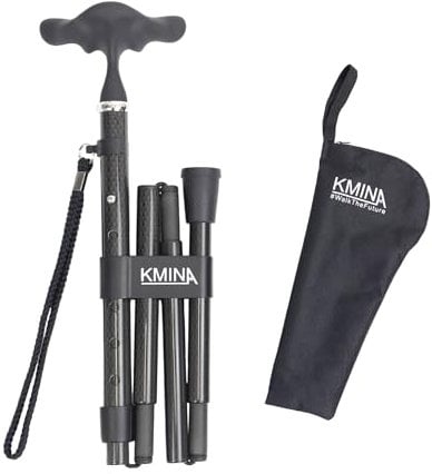 KMINA PRO - Gehstock Klappbar Ergonomischem Griff, Herren Damen höhenverstellbar, Leichter Carbon, Elegant Stabil, Schwarz