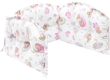 Schutz für Bettrahmen Baby Bett - Bettkantenschutz für Kinderbetten 38 x 170 cm - zweiseitig - Atmungsaktive Polsterung, Rausfallschutz für Babybett - Umrandung Babybett – Muster Der schlafende Bär