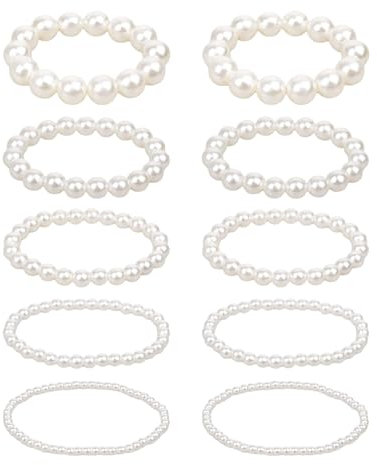 VARKAGE 10 Stück Perlen Armband, Stretch Strang Perlenarmband Damen, Stapelbar Armbänder Damen Perlen für Lady Party Schmuck
