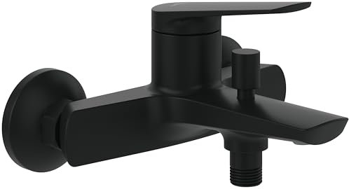 Villeroy & Boch Oasis Badewannenarmatur - Aufputz Mischbatterie Dusche mit Rückflussschutz - Wasserhahn Badewanne mit Strahlregler und Umstellfunktion - langlebige Badarmatur rund - Matt Black
