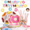 Kit Festa Compleanno Ciambella, Gtuzkheu Tavola Party Addobbi Inclusi Tovaglia, Striscioni, Piatti, Tovaglioli, Bicchieri, Bambini Compleanno Party Set per 16 Ospiti, 110pz