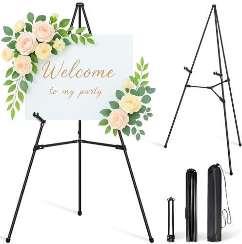 WIIGO Easel Stand for Display - 168cm Adjustable Metal Tripod Easel, Instant Tripod Canvas Stand for Painting, Wedding Signs, Art Poster - Portable Folding Floor Easels with Bag, Black