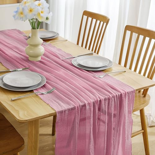 Altrosa Tischläufer Modern 80x300cm Musselin für Hochzeit, Taufe, Küche, Party, Geburtstag - Boho Deko