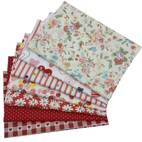 EDGEAM Baumwollstoff Meterware Stoffpaket Patchwork Stoff Baumwolle Stoffe zum Nähen 7 Stück 50 x 45 cm für Nähstoffe DIY Handwerk Scrapbooking (Rot, 50 x 45 cm)