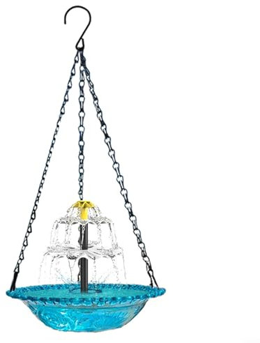 HOHOVYVY Abbeveratoio per uccelli da balcone, abbeveratoio per uccelli, a energia solare, con fontana, da appendere, decorazione da giardino, gioco d'acqua, per uccelli, esterni, metallo, 23,5 x 45 cm