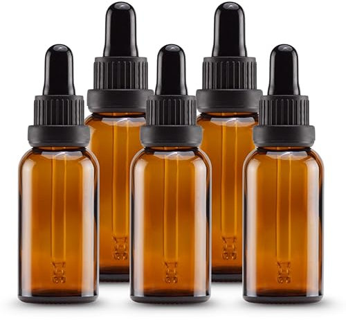 SterlingSquare Premium 10ml Amber Glass Dropper Bottle with Tamper-Evident Dropper Cap – UV-Protective, Reusable, Essential Oils, Aromatherapy, Beard Oils, Fragrances, Skincare– Pack of 5