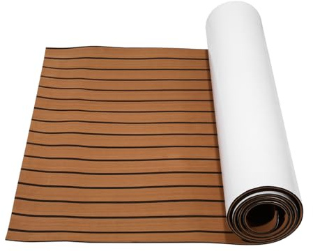 GEARFLOW 240x90cm EVA Foam Faux Boat Decking, Brown Self-Adhesive Marine Carpeting Mat, Non-Slip Teak Decking Sheet For Swimming Pool Motorboat Kayak Marine Yacht RV Flooring