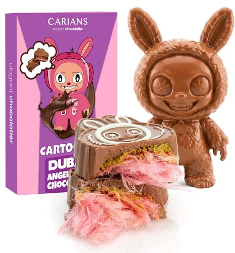 CARIANS Labudabu Dubaï Barre de Chocolat Cheveux d’Ange, Barbe à Papa Rose, Crème Riche de Dubaï à la Pistache et Kadaïf Croustillant, Parfaite pour Offrir, Anniversaire, Thanksgiving, Noël