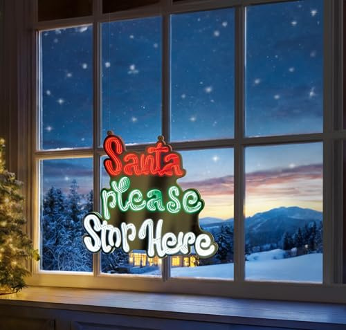 Christmas infinity light - Santa plase top here sign - led mirror tunnel light - 3D LED xmas window decoration - 40cm stop here - multi coloured indoor christmas lights.