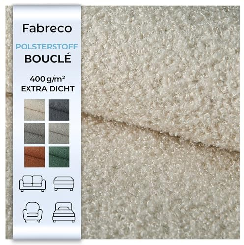 Fabreco - Polsterstoff Meterware ZENDAUR (300x142cm) – Bezugsstoff & Polsterstoff Möbelstoff Meterware: Bouclé Stoff - Plüschstoff für Sitzbank, Stühle, Sofastoffe & DIY - Robust & Weich (Creme)