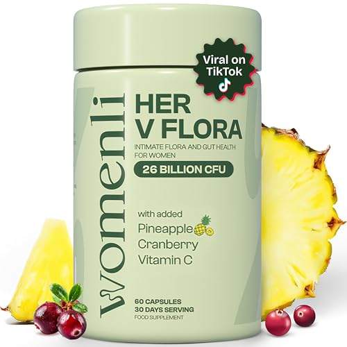 Prebiotics & Probiotics for Women - 26 Billion CFU with Cranberry, Vitamin C & Pineapple | Bio Cultures for Women's Intimate Flora & Gut Health | 30 Day Supply | Her V Flora by Womenli