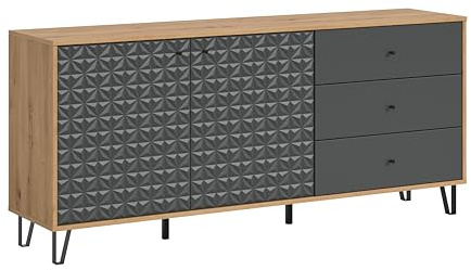 xonox.home – Sideboard Prisma 169x76x40 cm in Artisan Oak Nachbildung und Anthrazit matt – Moderne Aufbewahrungskommode für Wohn- und Schlafzimmer mit praktischem Stauraum – funktional & pflegeleicht