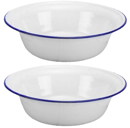 NUOBESTY 2 Stück Emailleschüsseln 22cm Weiß Tiefe Suppenschalen aus Robustem Emaille Schadstofffrei Spülmaschinengeeignet Vielseitig für Haushalt und Küche