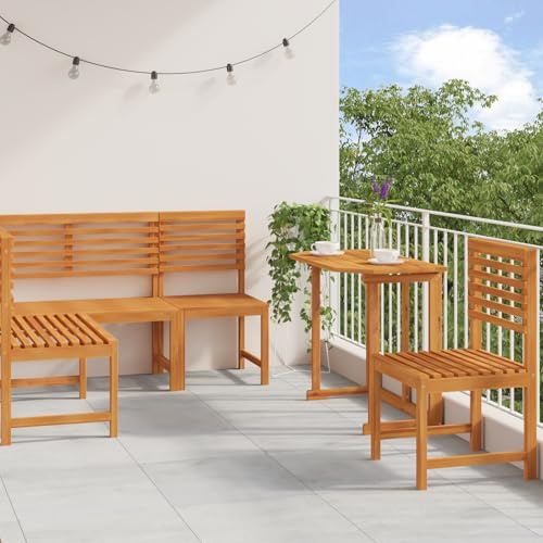 IBUQDDV 4-TLG. Garten-Essgruppe aus Massivholz Akazie mit wetterfester Oberfläche und rustikalem Design für Terrasse Balkon
