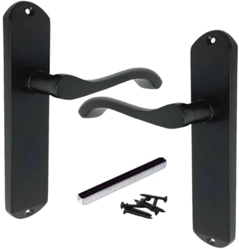 Epsom Door Handle Matt Black Victorian Scroll Door Handles with Backplate 178x38mm – Internal Lever Latch, Lock & Bathroom Handle Sets for Wooden Doors (1, 3, 5 Pairs Options) (1 Pair)
