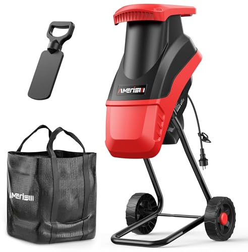 AMERISUN 15-Amp Electric Wood Chipper, 4200 RPM Garden Shredder with 1.75 Branch Capacity, 50L Collection Bag & 7 Wheels, Lightweight Yard Waste Mulcher for Leaves, Branches & Home Landscaping