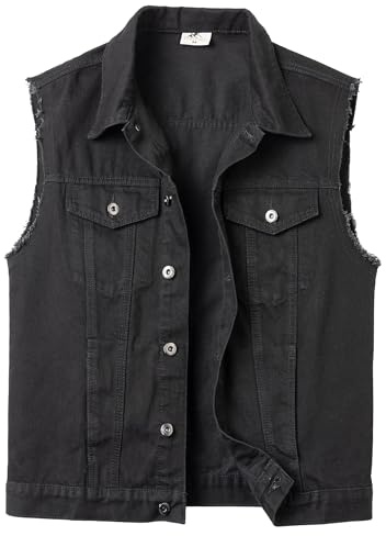 Yukirtiq Homme Gilet en Jean Sans Manche Biker Veste en Jean Multipoches Déchiré Gilet Moto d'été