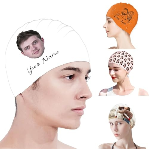 Cuffia da nuoto per adulti personalizzabile,Cuffia da nuoto personalizzata con foto,Tappi da bagno in silicone impermeabili per spiaggia, piscina per donna, uomo