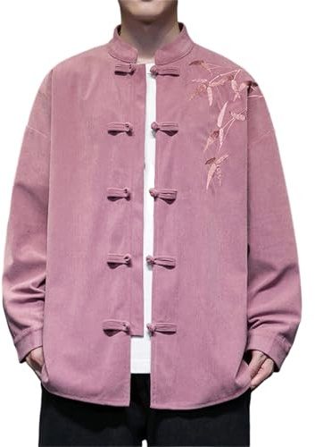 KBOPLEMQ Giacche di velluto per uomo Tang Giacche Casual Ricamate Patchwork Cappotti Stile Cinese Camicia Tang Tuta Hanfu Top Cinese Tradizionale Collo Alto Manica Lunga Cappotto