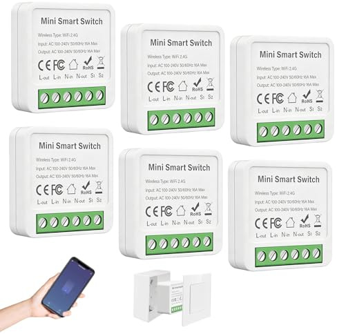 6 piezas de módulo de interruptor de luz inteligente de 2 vías, interruptor de vida inteligente WiFi, interruptor WiFi mini DIY compatible con la aplicación Tuya, Alexa y Google Home, se ajusta detrás