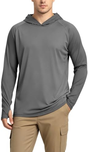 DiULi Veste Anti-UV Homme à Capuche Manches Longues, Sweat à Capuche de Protection Solaire pour Homme, Respirantes UPF50+, Léger & Rapide Séchage, Parfait pour Randonnée, Voyage et Sport, Gris Foncé-L